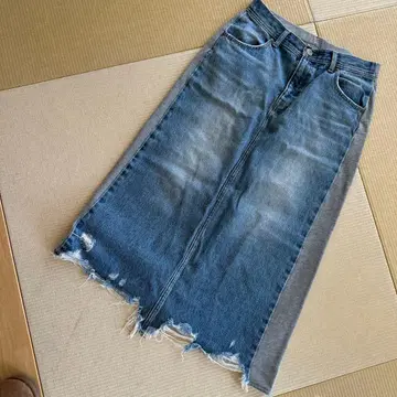 로데오 크라운 콤비 데님 롱 스커트