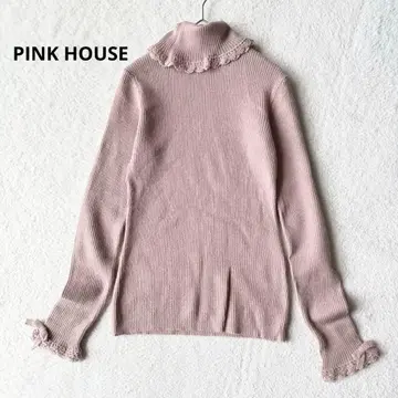 핑크하우스 니트 터틀넥 프릴 리본 울 혼방 M 핑크 새상품급