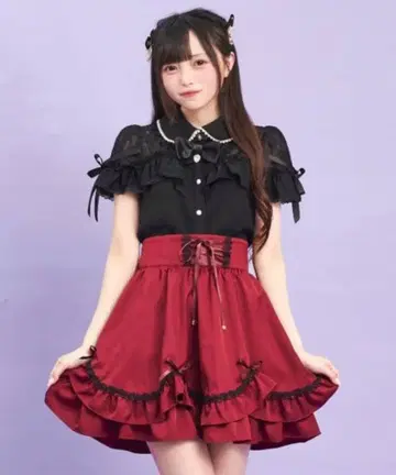 버건디 프릴 리본 스커트 와인 레드 (새상품급) SecretHoney