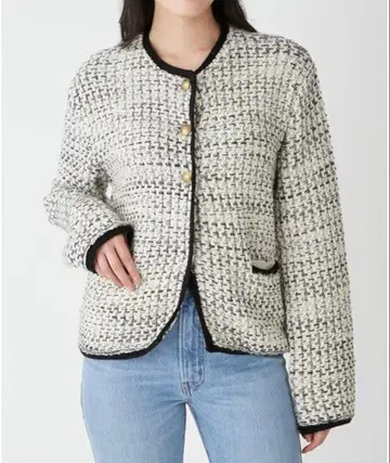 미라 오웬 골드 버튼 니트 트위드 가디건