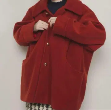 유니티지 금장 버튼 미들 코트 레드 빨간색