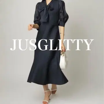 저스길리티 보타이 니트 도킹 원피스 시어 퍼프 슬리브