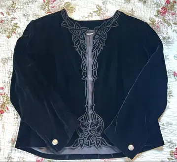 LEBE 블랙 벨벳 가디건 볼레로