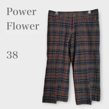 타탄 체크 크롭 팬츠 7부 기장 울 혼방 브라운 M 가을/겨울