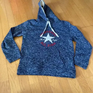 네이비 후드 부착 니트 후드티