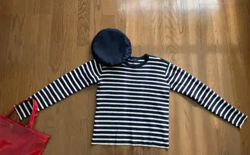 MACPHEE 둥근넥 보더 니트 울 네이비 x 화이트