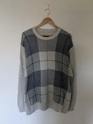 [ 새상품급 ] 체크 x 뉴앙스 코튼 니트 그레이 스웨터
