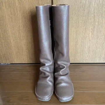 가죽 브라운 롱 부츠 버클 포함
