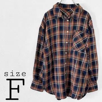 노브랜드 [ F ] 긴팔 셔츠 베이지 네이비 계열 체크 무늬 오버 사이즈