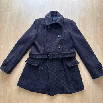 다크 브라운 울 혼방 피 코트 벨트 포함