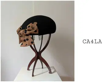 새상품급 CA4LA 카시라 울 베레모 도트 리본
