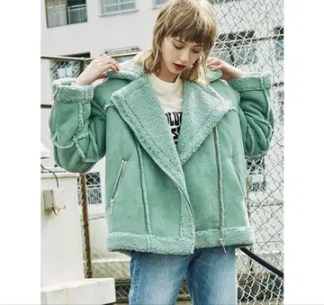 jouetie 에코 무스탕 라이더 재킷