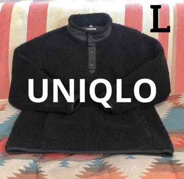 UNIQLO 블랙 풀오버 플리스 하프 지퍼 후드티 보아