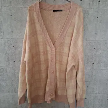 Heather 루즈핏 가디건 체크 핑크