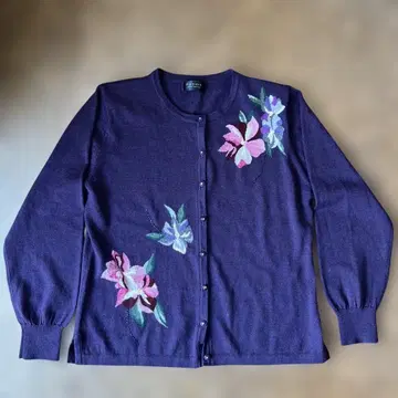 PADDY 꽃무늬 자수 가디건 보라색