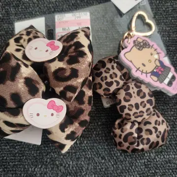 헬로키티 레오파드 무늬 헤어 액세서리 & 키링 세트 산리오 제브라