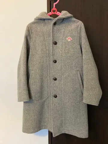 단톤 후드 부착 그레이 울 혼방 코트