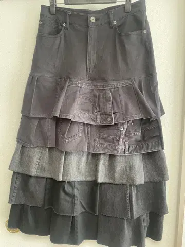 리메이크 데님 롱 스커트