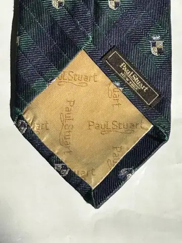 폴 스튜어트 네이비 그린 실크 넥타이