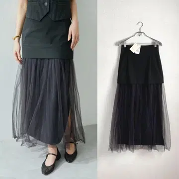 Whim Gazette 튤 절개 스커트 블랙 잡지 게재 아이템