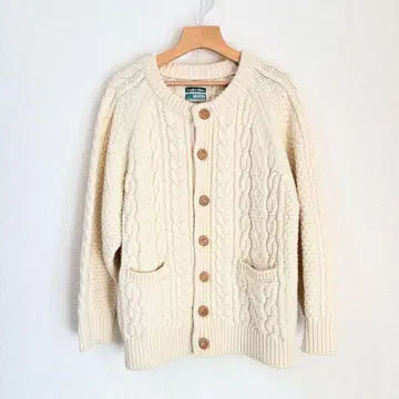 피셔맨 니트 아이보리 케이블 짜임 니트 가디건