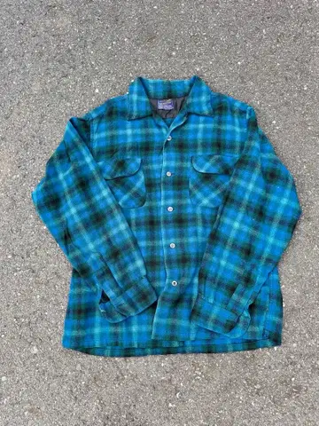 70s PENDLETON 옴브레 체크 셔츠 파랑