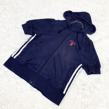 adidas 타월 원단 반팔 후드티 풀 집업 네이비