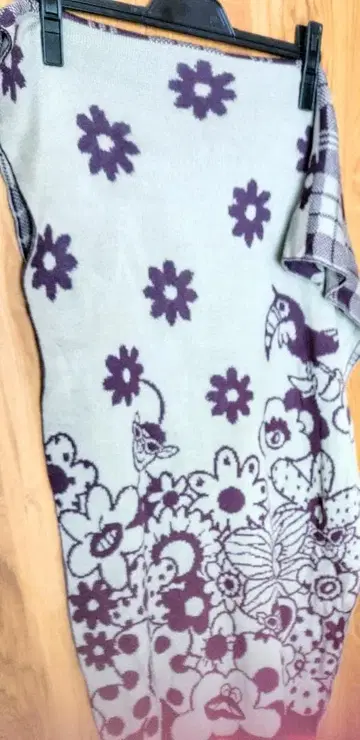 오레보레브라 리버서블 스톨 꽃무늬 체크 보라색