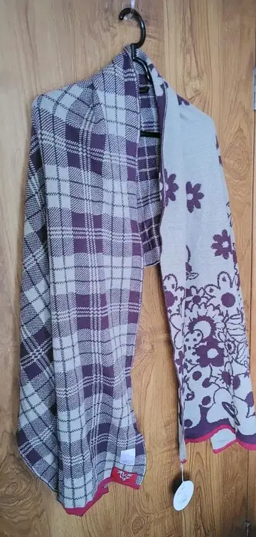 오레보레브라 리버서블 스톨 꽃무늬 체크 보라색