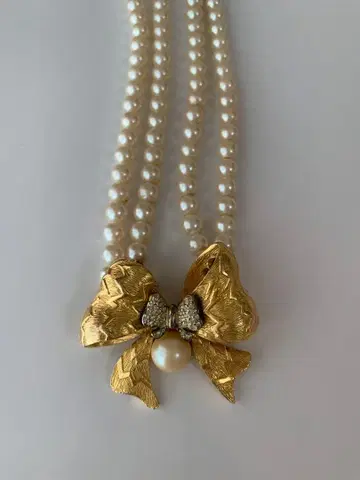 골드 리본 펄 목걸이 [배송비 포함 익명 배송]
