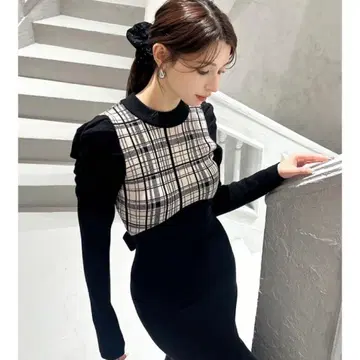 체크 자카드 머메이드 니트 원피스 RESEXXY 리젝시