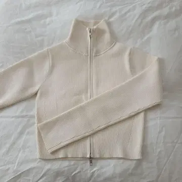 코튼 블렌드 리브 지퍼 가디건 화이트