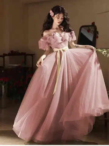 오프숄더 이브닝 드레스 웨딩 드레스