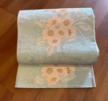 연한 그린 컬러 꽃무늬 자수 후쿠로 오비