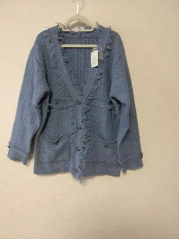미사용 택 포함 axes femme 트위드풍 프린지 가디건 블루