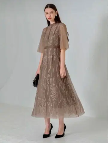 스팽글 자수 레이스 프티 하이넥 프릴 롱 드레스 원피스 결혼식 드레스