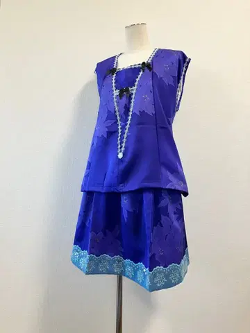 기모노 리메이크 순수 실크 세퍼레이트 파랑 프리 사이즈 핸드메이드