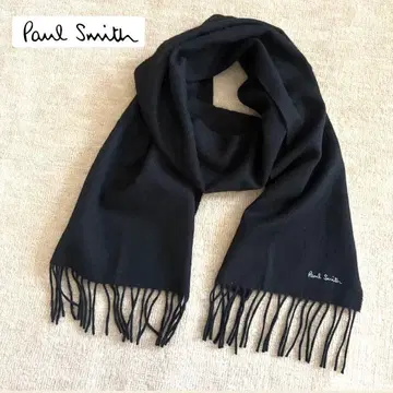 [ Paul Smith 폴스미스 ] 머플러 무지 프린지 자수 로고 블랙