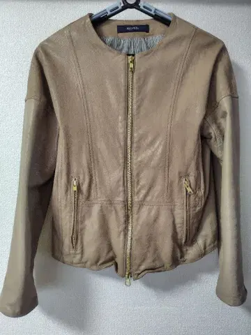 가죽 자켓 베이지 골드 지퍼