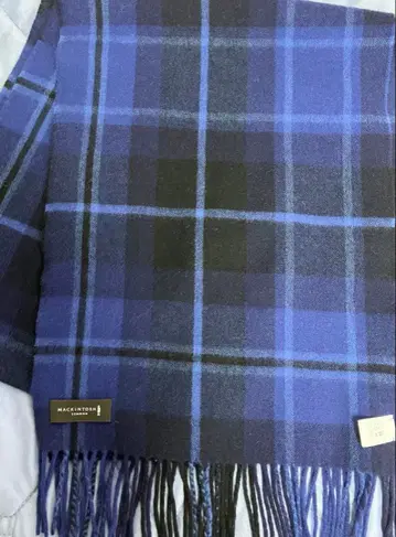 컨디션 최상 매킨토시 런던 캐시미어 100% 머플러 체크 네이비