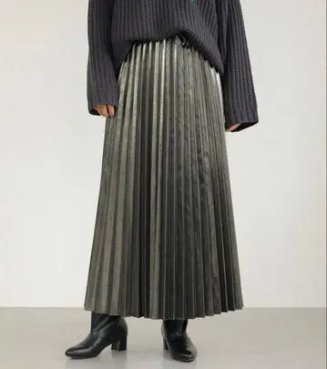 렙심 글리터 플리츠 스커트 카키