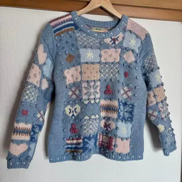 패치워크 니트 스웨터 퐁퐁 두꺼운 원단