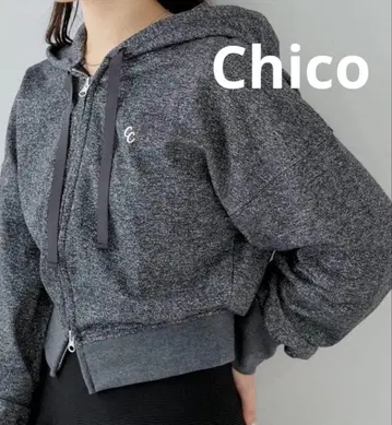 Chico F 라메 후드 지퍼 후드티 블랙