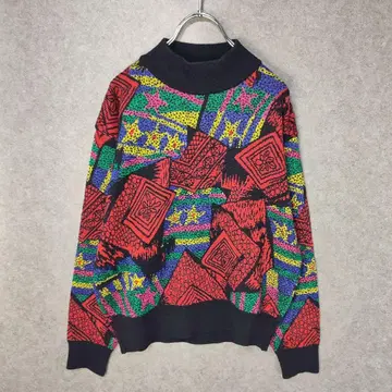 [ Givy 화려한 기하학 패턴 니트 스웨터 M ] 구제 레트로 빈티지