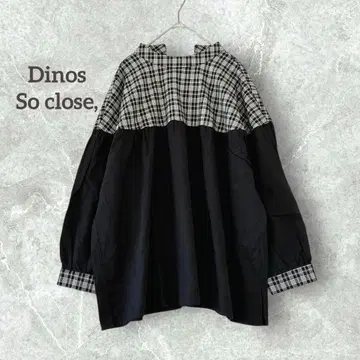 디노스 절개 블라우스 이소재 도킹 백리본 체크 블랙