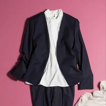 theory luxe ELLA SAXONY 블랙 노카라 울 자켓 38