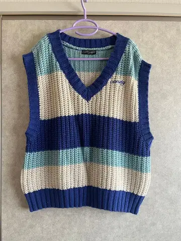 CandyStripper 멀티 보더 니트 베스트 (스카이블루, 파랑)