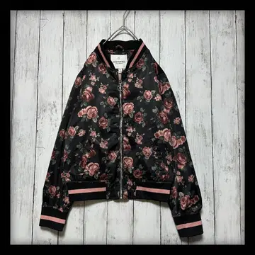 [ 여성용 올 패턴 블루종 나일론 자켓 ] 장미 패턴 로즈 패턴 XS~S