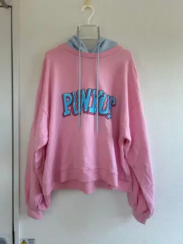 [PUNYUS] 핑크 후드 부착 오버 사이즈 후드티 사이즈 2
