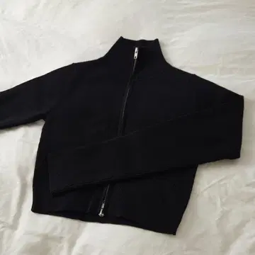 코튼 블렌드 리브 지퍼 가디건 블랙